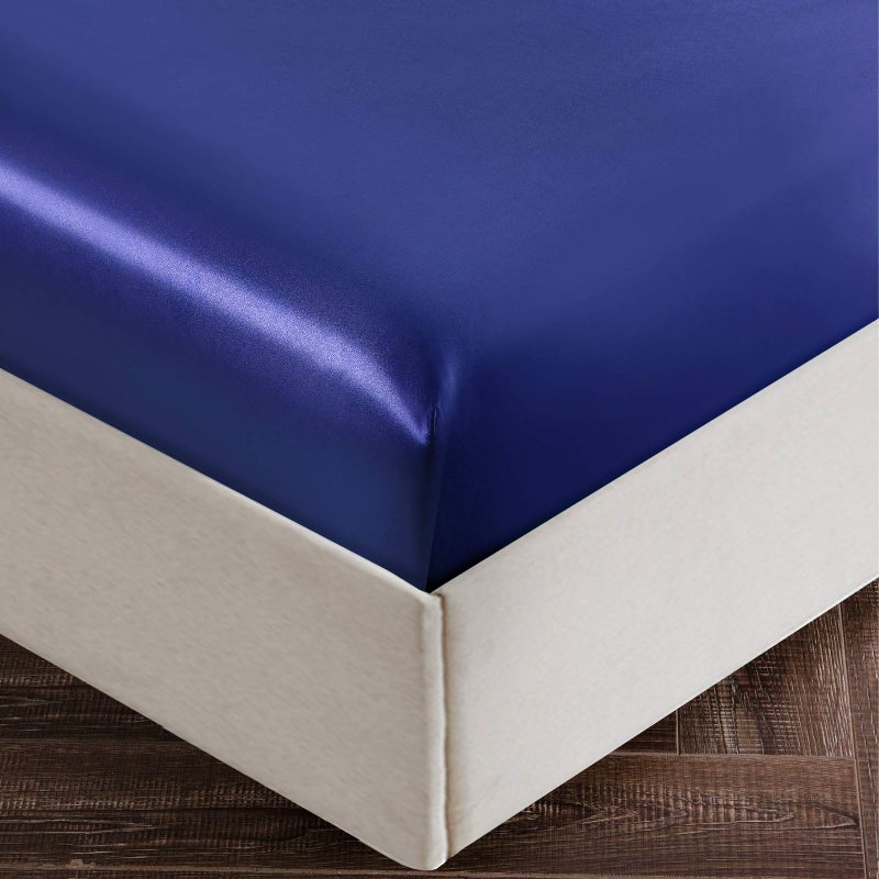 SiinvdaBZX 4Pcs Satin Sheet Set King Size Ultra Silky Soft Navy Blue Satin King Bed Sheets with Deep Pocket  1 Fitted Sheet  1 Flat Sheet  2 Envelope Closure Pillowcases - Image 4
